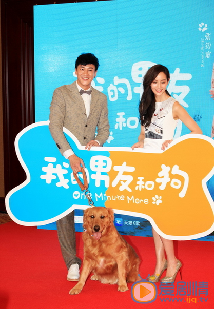 18日下午，电影《我的男友和狗》在第五届北京国际电影节上举行发布会，主演何润东、张钧甯牵着在该片中出演的金毛犬里拉亮相。